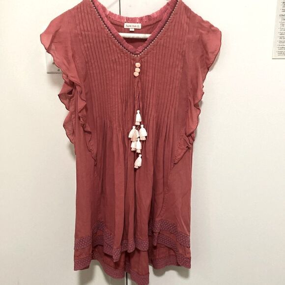Poupette St Barth Girls’ Sasha V-Neck Mini Dress in Dusty Rose. Size XL (12-14). - Picture 1 of 10